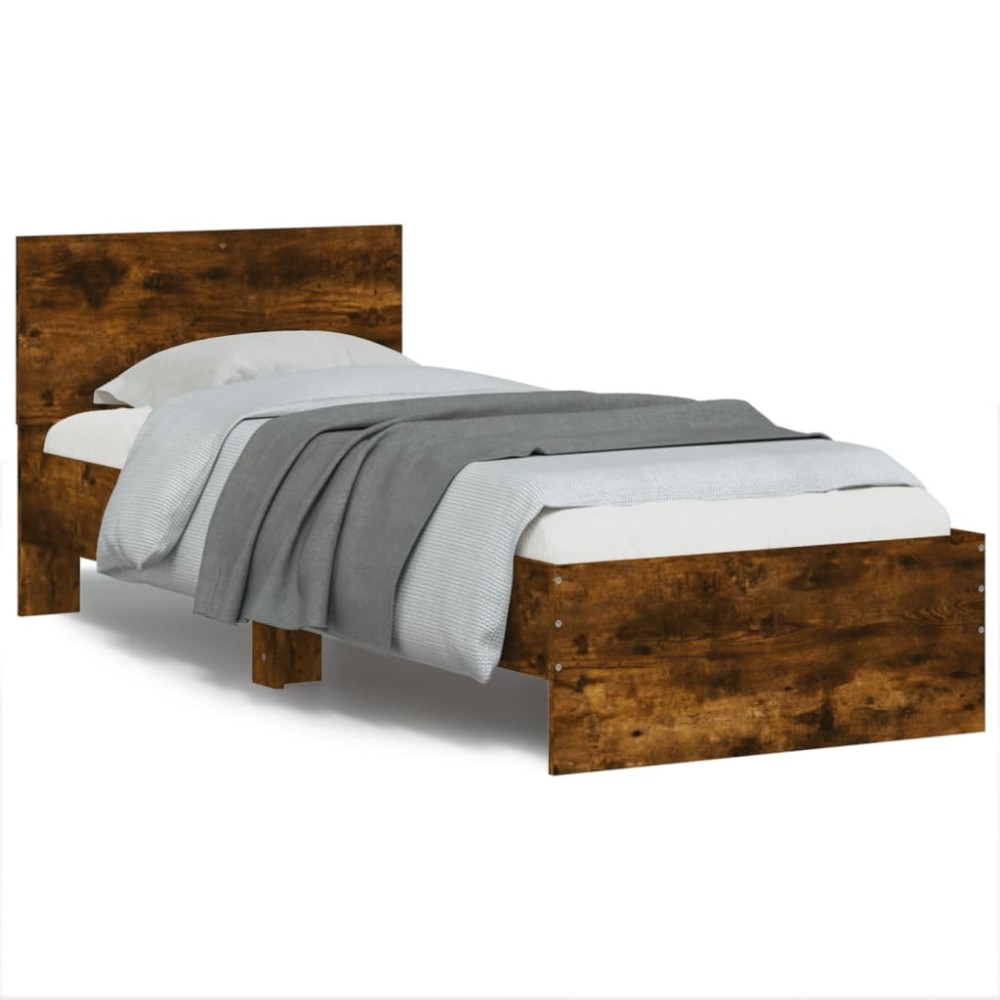 vidaXL Cadru de pat cu tăblie stejar fumuriu 75x190 cm lemn prelucrat