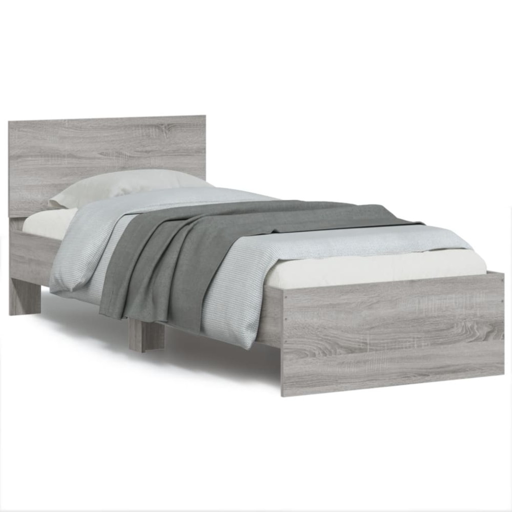 vidaXL Cadru de pat cu tăblie gri sonoma 75x190 cm lemn prelucrat