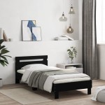 vidaXL Cadru de pat cu tăblie și lumini LED, negru, 100x200 cm