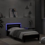 vidaXL Cadru de pat cu tăblie și lumini LED, negru, 100x200 cm