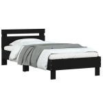 vidaXL Cadru de pat cu tăblie și lumini LED, negru, 100x200 cm