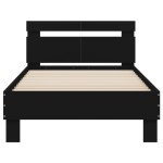 vidaXL Cadru de pat cu tăblie și lumini LED, negru, 100x200 cm