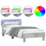vidaXL Cadru de pat cu tăblie și lumini LED, gri beton, 100x200 cm