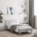 vidaXL Cadru de pat cu tăblie și lumini LED, gri beton, 100x200 cm