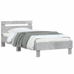 vidaXL Cadru de pat cu tăblie și lumini LED, gri beton, 100x200 cm