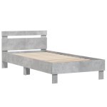vidaXL Cadru de pat cu tăblie și lumini LED, gri beton, 100x200 cm