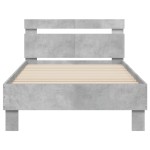 vidaXL Cadru de pat cu tăblie și lumini LED, gri beton, 100x200 cm