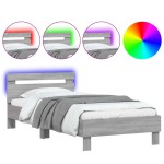 vidaXL Cadru de pat cu tăblie și lumini LED, gri sonoma, 100x200 cm