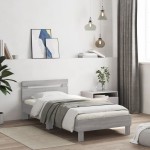 vidaXL Cadru de pat cu tăblie și lumini LED, gri sonoma, 100x200 cm
