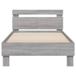 vidaXL Cadru de pat cu tăblie și lumini LED, gri sonoma, 100x200 cm