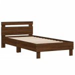 vidaXL Cadru de pat cu tăblie și lumini LED, stejar maro, 100x200 cm