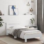 vidaXL Cadru de pat cu tăblie și lumini LED, alb, 90x200 cm