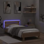 vidaXL Cadru de pat cu tăblie și LED, stejar sonoma, 90x200 cm vidaXL Cadru de pat cu tăblie și LED, stejar sonoma, 90x200 cm