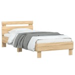 vidaXL Cadru de pat cu tăblie și LED, stejar sonoma, 90x200 cm vidaXL Cadru de pat cu tăblie și LED, stejar sonoma, 90x200 cm