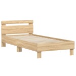 vidaXL Cadru de pat cu tăblie și LED, stejar sonoma, 90x200 cm vidaXL Cadru de pat cu tăblie și LED, stejar sonoma, 90x200 cm