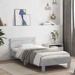 vidaXL Cadru de pat cu tăblie și lumini LED, gri beton, 90x200 cm