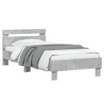 vidaXL Cadru de pat cu tăblie și lumini LED, gri beton, 90x200 cm