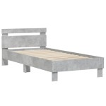 vidaXL Cadru de pat cu tăblie și lumini LED, gri beton, 90x200 cm