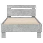 vidaXL Cadru de pat cu tăblie și lumini LED, gri beton, 90x200 cm