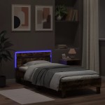 vidaXL Cadru de pat cu tăblie și LED, stejar fumuriu, 90x200 cm vidaXL Cadru de pat cu tăblie și LED, stejar fumuriu, 90x200 cm