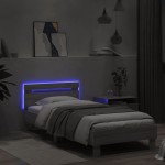 vidaXL Cadru de pat cu tăblie și lumini LED, gri sonoma, 90x200 cm