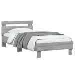 vidaXL Cadru de pat cu tăblie și lumini LED, gri sonoma, 90x200 cm
