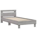 vidaXL Cadru de pat cu tăblie și lumini LED, gri sonoma, 90x200 cm