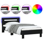 vidaXL Cadru de pat cu tăblie și lumini LED, negru, 90x190 cm