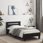 vidaXL Cadru de pat cu tăblie și lumini LED, negru, 90x190 cm