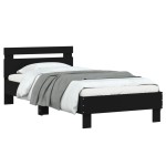 vidaXL Cadru de pat cu tăblie și lumini LED, negru, 90x190 cm