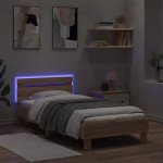 vidaXL Cadru de pat cu tăblie și lumini LED, stejar sonoma, 90x190 cm vidaXL Cadru de pat cu tăblie și lumini LED, stejar sonoma, 90x190 cm