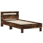 vidaXL Cadru de pat cu tăblie și lumini LED, stejar fumuriu, 90x190 cm