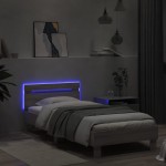 vidaXL Cadru de pat cu tăblie și lumini LED, gri sonoma, 90x190 cm