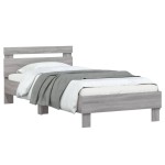 vidaXL Cadru de pat cu tăblie și lumini LED, gri sonoma, 90x190 cm
