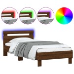 vidaXL Cadru de pat cu tăblie și lumini LED, stejar maro, 90x190 cm