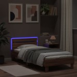 vidaXL Cadru de pat cu tăblie și lumini LED, stejar maro, 90x190 cm
