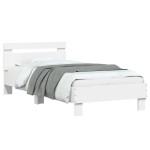 vidaXL Cadru de pat cu tăblie și lumini LED, alb, 75x190 cm