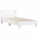 vidaXL Cadru de pat cu tăblie și lumini LED, alb, 75x190 cm