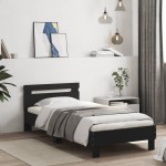 vidaXL Cadru de pat cu tăblie și lumini LED, negru, 75x190 cm