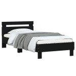 vidaXL Cadru de pat cu tăblie și lumini LED, negru, 75x190 cm