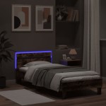 vidaXL Cadru de pat cu tăblie și lumini LED, stejar fumuriu, 75x190 cm