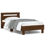 vidaXL Cadru de pat cu tăblie și lumini LED, stejar maro, 75x190 cm vidaXL Cadru de pat cu tăblie și lumini LED, stejar maro, 75x190 cm