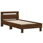 vidaXL Cadru de pat cu tăblie și lumini LED, stejar maro, 75x190 cm vidaXL Cadru de pat cu tăblie și lumini LED, stejar maro, 75x190 cm