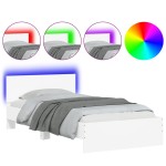 vidaXL Cadru de pat cu tăblie și lumini LED, alb, 100x200 cm vidaXL Cadru de pat cu tăblie și lumini LED, alb, 100x200 cm