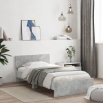 vidaXL Cadru de pat cu tăblie și lumini LED, gri beton, 100x200 cm