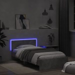 vidaXL Cadru de pat cu tăblie și lumini LED, gri beton, 100x200 cm