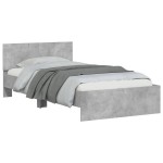 vidaXL Cadru de pat cu tăblie și lumini LED, gri beton, 100x200 cm