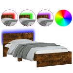 vidaXL Cadru de pat cu tăblie și LED, stejar fumuriu, 100x200 cm vidaXL Cadru de pat cu tăblie și LED, stejar fumuriu, 100x200 cm