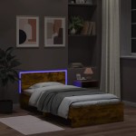 vidaXL Cadru de pat cu tăblie și LED, stejar fumuriu, 100x200 cm vidaXL Cadru de pat cu tăblie și LED, stejar fumuriu, 100x200 cm