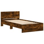 vidaXL Cadru de pat cu tăblie și LED, stejar fumuriu, 100x200 cm vidaXL Cadru de pat cu tăblie și LED, stejar fumuriu, 100x200 cm